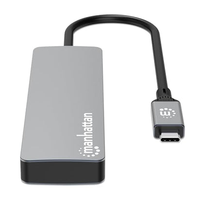 Manhattan USB-C Hub for Keyboards, Mouse, and USB Flash Drives, 4 Ports, 2 USB-A & 2 USB-C, Space Gray, Plug and Play, 10 Gbps, Aluminum