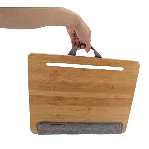 Lap Desk, Multifunction Bamboo Laptop Table with Cushion, Ergonomic Angle, Natural, Safe, Sturdy 3 in 1 Pillow Top Laptop Desk for Reading Writing Playing