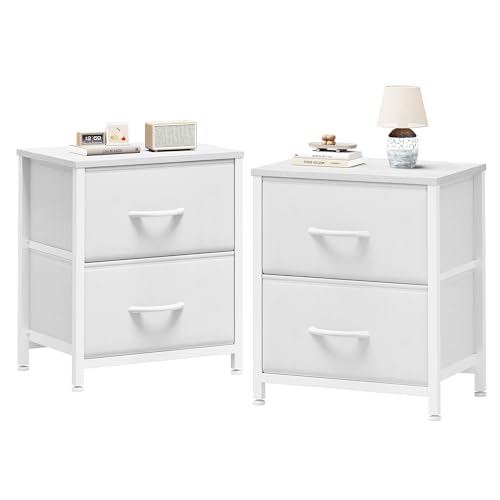 Sweetcrispy Nightstand Set of 2 with 2 Storage Drawers, 20" Height Small Bed Side Furniture End Table, Wooden Top Fabric Cabinet Kids Mini Dresser for Bedroom, Closet, Entryway, College Dorm | Small Dresser with Sturdy Wooden Top for Daily Essential, Comp