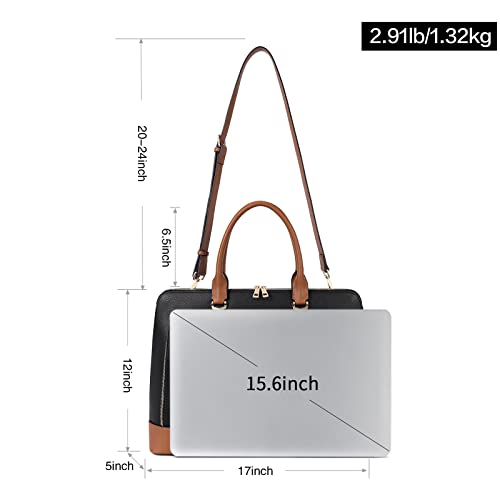CLUCI Leather Briefcase for Women 15.6 Inch Laptop Business Computer Ladies Stylish Work Handbags Shoulder Bag - color: Black-brown