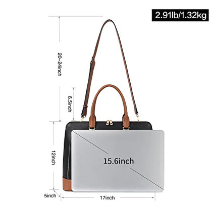 CLUCI Leather Briefcase for Women 15.6 Inch Laptop Business Computer Ladies Stylish Work Handbags Shoulder Bag - color: Black-brown