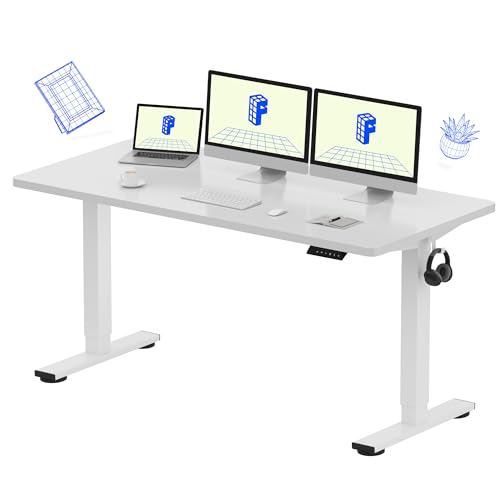 FLEXISPOT EN1 60"x24" One-Piece Standing Desk, White | 1" Thick Seamless Desktop, 176 LBS Capacity, Home Office Use, 4 Memory Presets, Dual Monitor Setup, Anti-Collision Protection - color: White (White Frame), size: 59.8 x 23.6 in