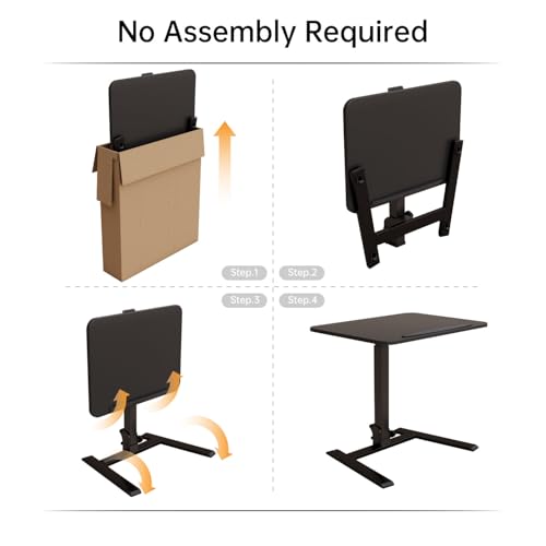 25" Mobile Folding Desk: Pneumatic Sit-Stand, No Assembly | 29-42" Height Adjustable Rolling Laptop Desk, Hidden Wheels, 0-90° Tilt Top. Ideal for Home Office, Craft & Study. - color: Black