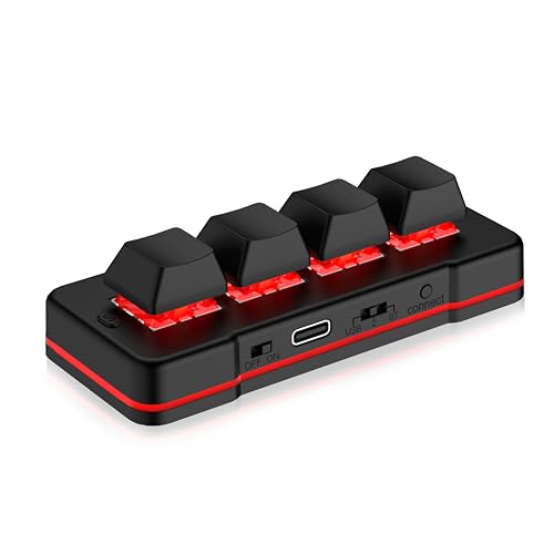4 Key Mini Keypad USB Wired & BT Wireless Mini Keyboard Customized Programmable Computer Keyboard Mouse for Video Game Control Office Work Sheet Music Page Turner HID (Black) - color: Black