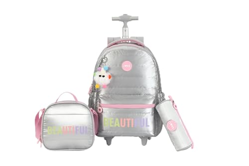 Rolling Backpack, 17 inch Water Resistant Wheeled Laptop Backpack, Overnight College Computer Bag Trolley Suitcase for Men Women Adults to Travel(BEAUTIFUL SILVER) - color: Beautiful Silver