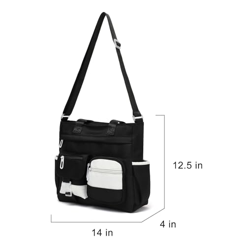 Phaoullzon Kawaii Messenger Bag Cute Purse Girls/Teens Crossbody Tote for Work - color: Black, style: Large(can Fit 14" Laptop)