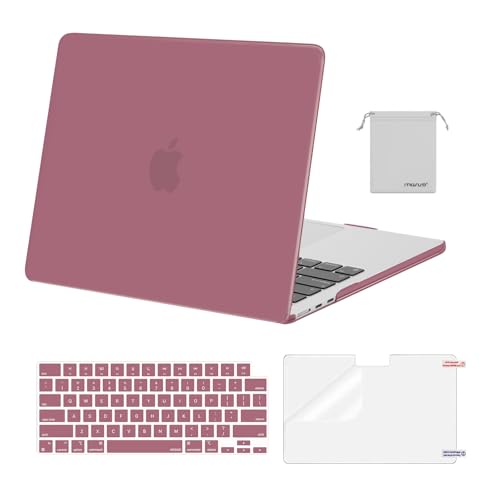 MOSISO Compatible with MacBook Air 13 inch Case M5 2026 M4 M3 M2 2025-2022 | A3449 A3240 A3113 A2681, Hard Shell&Keyboard Cover&Screen Film&Pouch for MacBook Air 13.6 inch Case, Dusty Rose - color: Dusty Rose