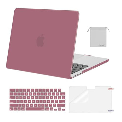 MOSISO Compatible with MacBook Air 13 inch Case M5 2026 M4 M3 M2 2025-2022 | A3449 A3240 A3113 A2681, Hard Shell&Keyboard Cover&Screen Film&Pouch for MacBook Air 13.6 inch Case, Dusty Rose - color: Dusty Rose