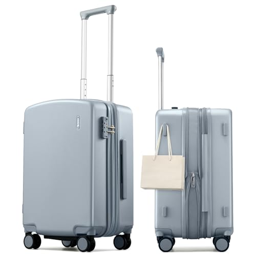 Hanke 20 Inch Expandable Carry On Luggage, Hard Shell with Side Hook | PC Hard Shell, Overhead Bin, Expandable Up to 15%, 8 Spinner Wheels, TSA Lock, Lightweight, Weekend Getaway - color: Grey, size: 20 Inch EXT