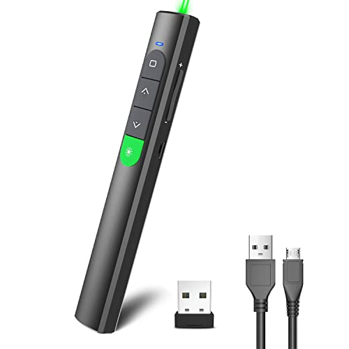 Wireless Presentation Clicker PowerPoint Presenter Remote: Rechargeable Green Laser Pointer Clickers for Computer/Mac/PPT/Slideshow/Google Slide Advancer - style: Green Laser Pointer