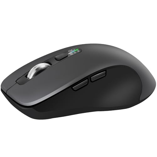 CITLLA Wireless Bluetooth Mouse (USB + BT1 + BT2), Full Size Mouse, 4-Way Scrolling, Multi-Device Silent for Computer, Laptop, iPad, MacBook (Grey) - color: Grey