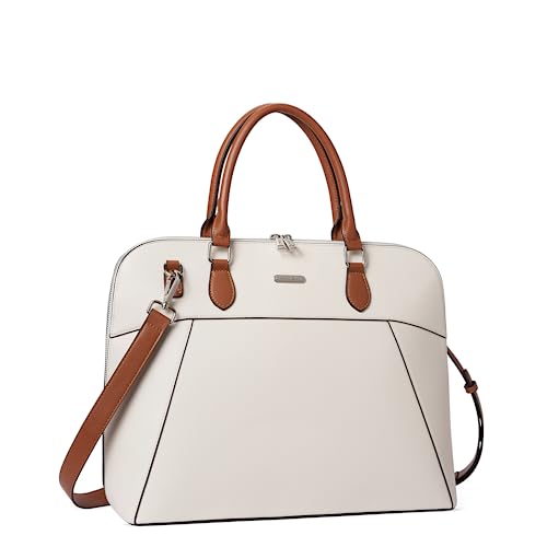 CLUCI Leather Briefcase for Women 15.6 Inch Laptop Business Vintage Slim Ladies Shoulder Bag - color: Beige1