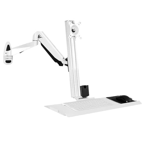 Monitor and Keyboard Wall Mount, Aluminum Alloy Stand/Sit Workstation, Angle Adjustable, with Foldable Keyboard Tray, Max Load 10 Kg, White - size: 450mm