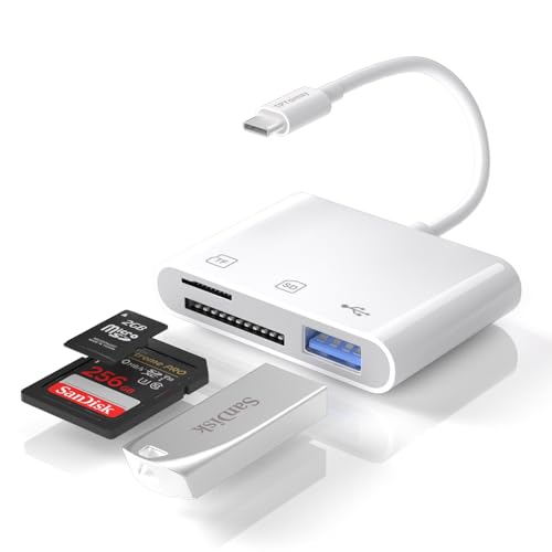 USB C to Micro SD TF Memory Card Reader, 3 in 1 USB Camera Card Reader Adapter, Compatible with iPhone 15, iPad Pro, MacBook Pro/Air, Chromebook XPS, Galaxy S10/S9 and Other USB C Devices