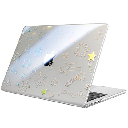 Fintie Case for MacBook Air 13 inch A3449/A3240/A3113/A2681 2022-2026 | M2/M3/M4/M5, Snap On Hard Shell, Full Port Access, Easy On/Off, Lightweight, Five-Pointed Star - color: Crystal Dark Cyan