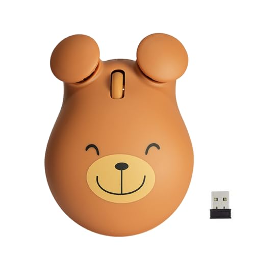 Wireless Mouse 2.4GHz Lovely Cartoon Bear Shape USB Portable Cordless with USB Receiver, Kids Small Optical Computer Mouse for Laptop Computer - color: Brown