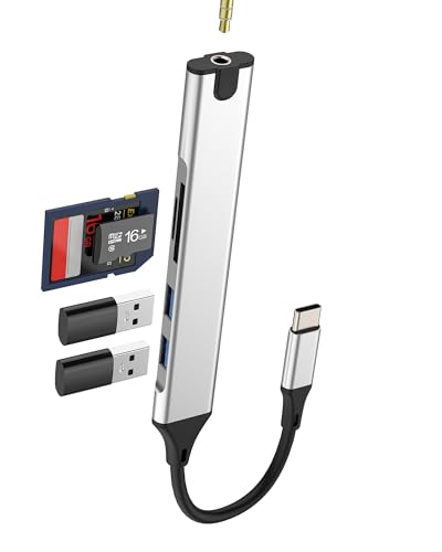 USB C Hub Docking Station (5in1) Type C to 3.5mm Jack OTG TF SD Card Reader Adapter Multiport MacBook Splitter for Ipad Pro Air Laptop Dongle Data Converter Compatible with Samsung for iPhone