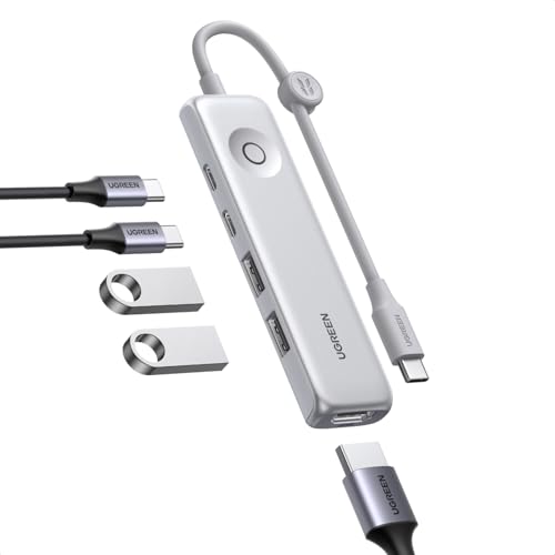 UGREEN USB C Hub 5-in-1 Revodok, Slim Portable USB-C Adapter | 100W PD Charging, 4K@60Hz HDMI, 10Gbps USB 3.2 Data Ports, Lock-Screen Button & Cable Clip for MacBook Air/Pro, iPad, Laptops