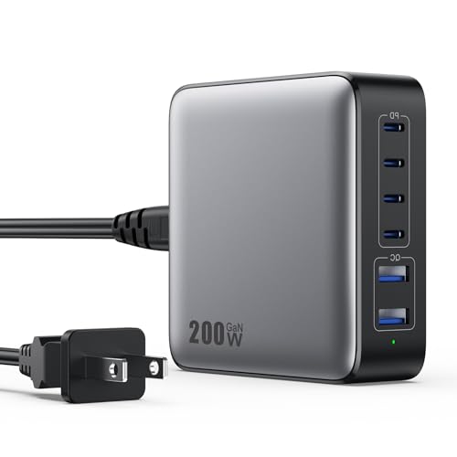USB C Charger Block 200W[2026 Upgraded] GaN III 6 Port Fast Charging Station Hub,PD 65W USB C Laptop Charger Compatible with MacBook Pro/Air,iPad,iPhone 16/15,Galaxy S23/S24 Steam Deck Dell XPS etc - color: Black, size: 200W