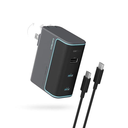 CUKTECH 100W GaN USB C Fast Charger, 3-Port Wall Charger, Compact Fast Charging Block, Foldable Power Adapter for MacBook Pro/Air, iPhone 17/16/15, Galaxy S24, Pixel, Steam Deck, with 240W Cable - color: Black