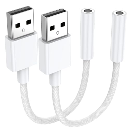 2 Pack USB to 3.5mm Audio Jack Adapter, Audio Aux Cable External Stereo Sound Card, USB to 3.5mm TRRS Female Headset for PS5 PS4 Headphone PC Laptop Linux Desktops and More Device - size: 2 Pack