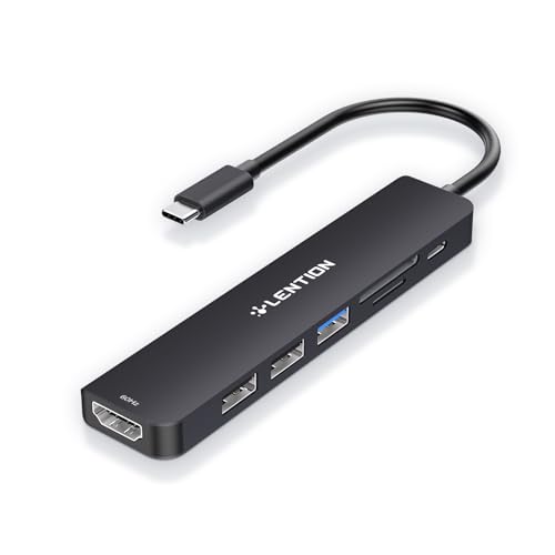 LENTION 7-in-1 USB C Hub, 4K@60Hz HDMI, 100W PD, Card Reader, USB 3.0 & 2.0 | Plug and Play, Stable Driver 3.0 Certified, for macOS, iOS/iPadOS, Windows & ChromeOS (CB-CE18, Black) - color: Black
