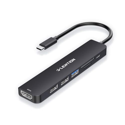 LENTION 7-in-1 USB C Hub, 4K@60Hz HDMI, 100W PD, Card Reader, USB 3.0 & 2.0 | Plug and Play, Stable Driver 3.0 Certified, for macOS, iOS/iPadOS, Windows & ChromeOS (CB-CE18, Black) - color: Black