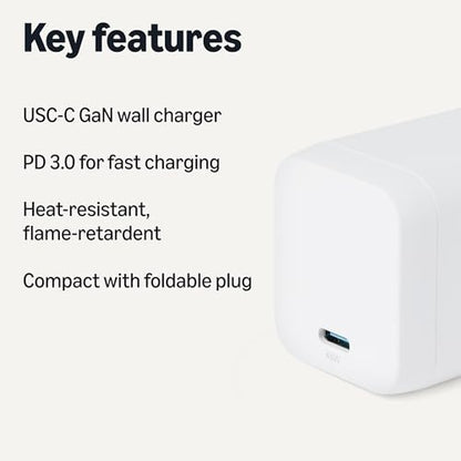 Amazon Basics 65W Fast Charging USB-C Nano GaN Wall Charger, 1-Port PD 3.1 for Laptops, Tablets, Phones, White - color: White, style: 65 W One Port