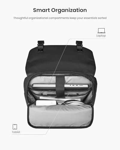 tomtoc Flap Laptop Backpack with Padded Compartment for Work, Travel, 18L | Lightweight, Water-Resistant Casual College Daypack, Slim Durable Work-pack Rucksack for 13"-16" MacBook Laptop, Essentials
