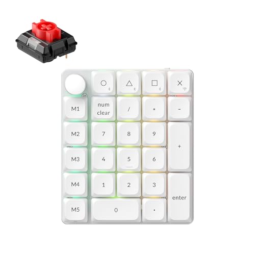 Keychron K0 Max QMK Wireless Custom Number Low-Profile RGB Backlit (Hot-Swappable) Red Switch Keypad, 2.4 GHz & Bluetooth 5.3 Connection, 1000Hz Polling Rate - White - color: Red Switch, size: White