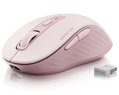 EWEAND Wireless Mouse - for Small to Medium Hands, Dual-Mode 2.4 G/Bluetooth Mouse, 4000 DPI, Rechargeable Battery, Cute Silent Click Computer Mouse for Laptop, Mac, PC, Chromebook - Pink - color: Light Pink