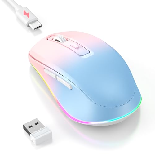 PEIOUS Wireless Mouse Jiggler - Keep Computers Awake, Blue to Pink | Rechargeable LED Mouse, Silent Clicks, Adjustable DPI and Random Movement Keep Computers Awake for Laptop/PC/Mac - color: Blue to Pink
