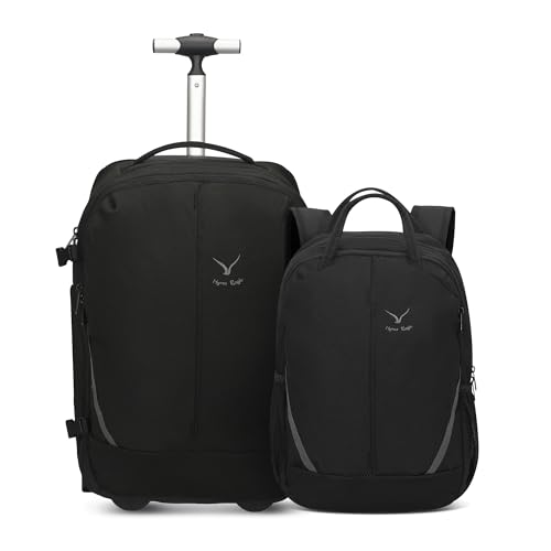 2 in 1 Travel Backpack Set Rolling Backpack with Wheels Carry on Luggage 43L with Personal Item Bag for Men Women 17 inches Laptop Backpack Jet Black - color: Jet Black