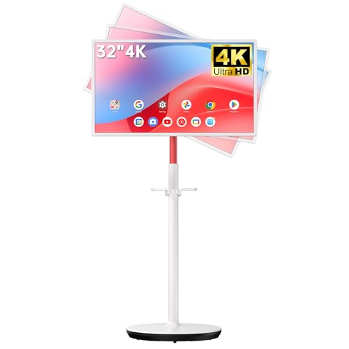 KTC 32 Inch MEGAPAD 4K Touchscreen Smart Portable TV Monitor with Android 13 Google EDLA-Certified, 9500mAh Built-in Battery Mobile Screen on Wheels, Wireless Remote Control, 8+128GB Octa-coreCPU - color: White, size: 31.5-inch