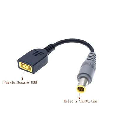 JMT DC 7.9 x 5.5mm Round Jack to Square USB Plug Converter Laptop Power Adapter Connector Cable Compatible for Lenovo ThinkPad IBM Charger (15cm,7.9mm Male-USB Female) - color: 7.9mm Male-USB Female
