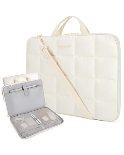 BAGSMART Laptop Case with Handle, Puffy Laptop Sleeve Bag for Women | MacBook Case with Shoulder Strap for Dell, HP, Lenovo, MacBook Air/Pro, 15-15.6 inch Beige - color: Beige-shoulder Strap, size: 15-16 inch