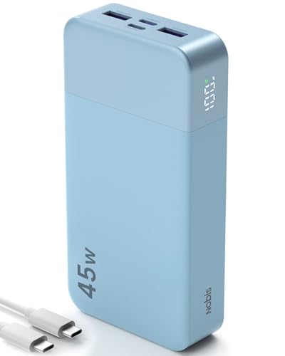 NOBIS Portable Charger,20000mAh Power Bank, 45W Fast Charging，Battery Pack with 2 USB-C (in/Out) & 2 USB-A, Digital Display & Small Current Mode, Compatible with Phone 17 S25 Tablet - color: Blue