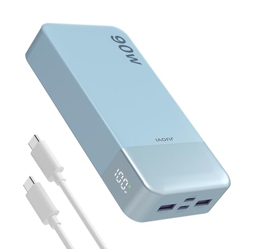 JUOVI Laptop Power Bank 20000mAh 90W USB C Portable Charger Fast Charging 4-Port(2C+2A) External Battery Pack for MacBook Laptop iPad iPhone Samsung Steam Deck, Perfect for Travel & Business - color: Blue