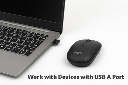 Acer Computer Mouse Wireless, 2.4G Slim USB Wireless Mice with USB-A Receiver, 1600 DPI Optical, Laptop Mouse with Plug and Play for Right/Left Handed Users (for Chromebooks, Windows PC & Mac) Black