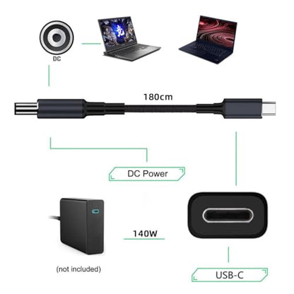 chenyang USB C to DC 5.5x2.1mm 20V Power 65W 100W 135W 140W PD Charge Cable for Laptop - color: Black 140W 5.5x2.1MM
