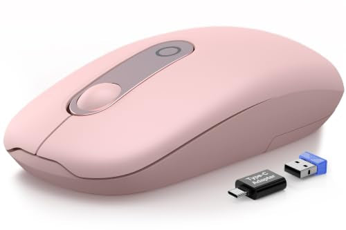 SABLUTE Wireless Mouse for Laptop, Quiet, Compact & Portable, USB-C Adapter | Slim, 3 Level DPI, Sleep Mode, Computer Mice for PC Notebook Mac, Ideal for work, study, and travel. - M41 - color: Petal Pink