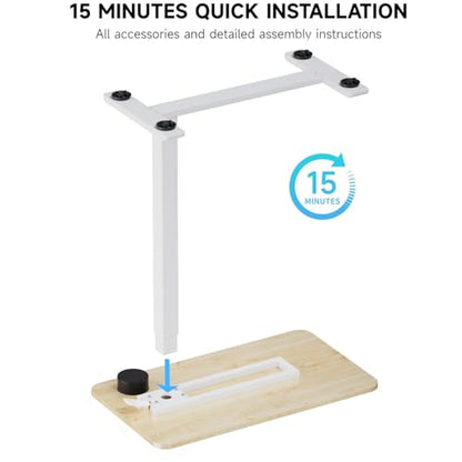 BIZUM Adjustable Hospital Bed Table on Wheels, Rolling Bedside Table Maple | Adjustable height 29.7-43.3in, 27.6x15.8in surface, cup holder, 22lb capacity, pneumatic lift, 4 swivel wheels - color: Maple
