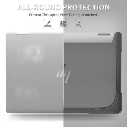 Heavy Duty Case for 14" HP Envy X360 2-in-1 2K Touch-Screen Laptop 2024 Release Shockproof Hard Shell Matte Translucent Anti-Fingerprint Protective Cover with TPU-Covered Edge (Grey) - color: Grey