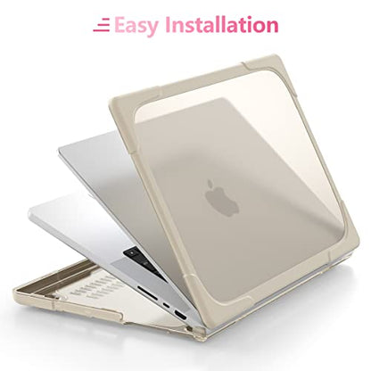 Batianda Heavy Duty Case for MacBook Pro 14 inch 2026-2021, Khaki | Fits M5/M4/M3/M2/M1 Pro Max Chip, Ergonomic Foldable Stand Holds 22 lbs, Shockproof Bumper, Matte Translucent Hard Shell - color: Khaki
