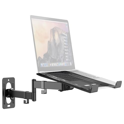 PUTORSEN 2-in-1 Laptop Wall Mount for 10-17" Notebooks & 32" Screens | Full Motion Adjustable Laptop Arm with Detachable Tray, Holds 4.4-19.8 lbs, Swivel & Tilt, Easy to Install, Black