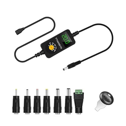 Universal USB C to DC Adapter, Barrel PD Trigger Cable, USB-C Female to DC 5V 9V 12V 15V 20V Adapter Cable with LED Display, for Netbook, Tablets, Led Light, Lamps, Routers