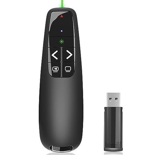 Presentation Clicker for PowerPoint, Wireless Presenter Remote Green Laser Pointer Computer Clickers, USB A Project Power Point PPT Clicker for Mac Laptop Office, Slideshow Google Slide Advancer - style: Green Pointer