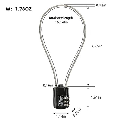 Wire Combination Lock Padlock, Wire Diameter 3/24", 16" Circumference, Suitable for Travel Luggage, Backpack, Cycling Helmet, Small Cabinet, Gym Cabinet, Suitcase - size: 16IN (Span 7in)