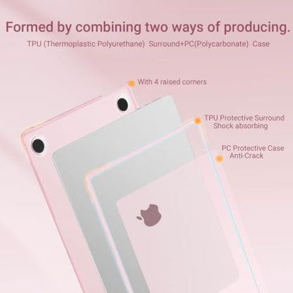 MOSISO Compatible with MacBook Air 13 inch Case M5 2026 M4 M3 M2 2025-2022 | TPU Bumper Hard Shell&Puffy Sleeve Bag&Keyboard Skin&Webcam Cover&Screen Film for MacBook Air 13.6 inch Case, Pink - color: Pink