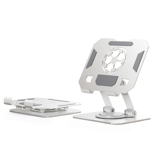 360° Rotatable Metal Tablet Stand, Adjustable Folding Desktop Stand for iPad/iPhone/Switch, Universal Use for Office/Movie/Studying/Drawing/Gaming - color: White